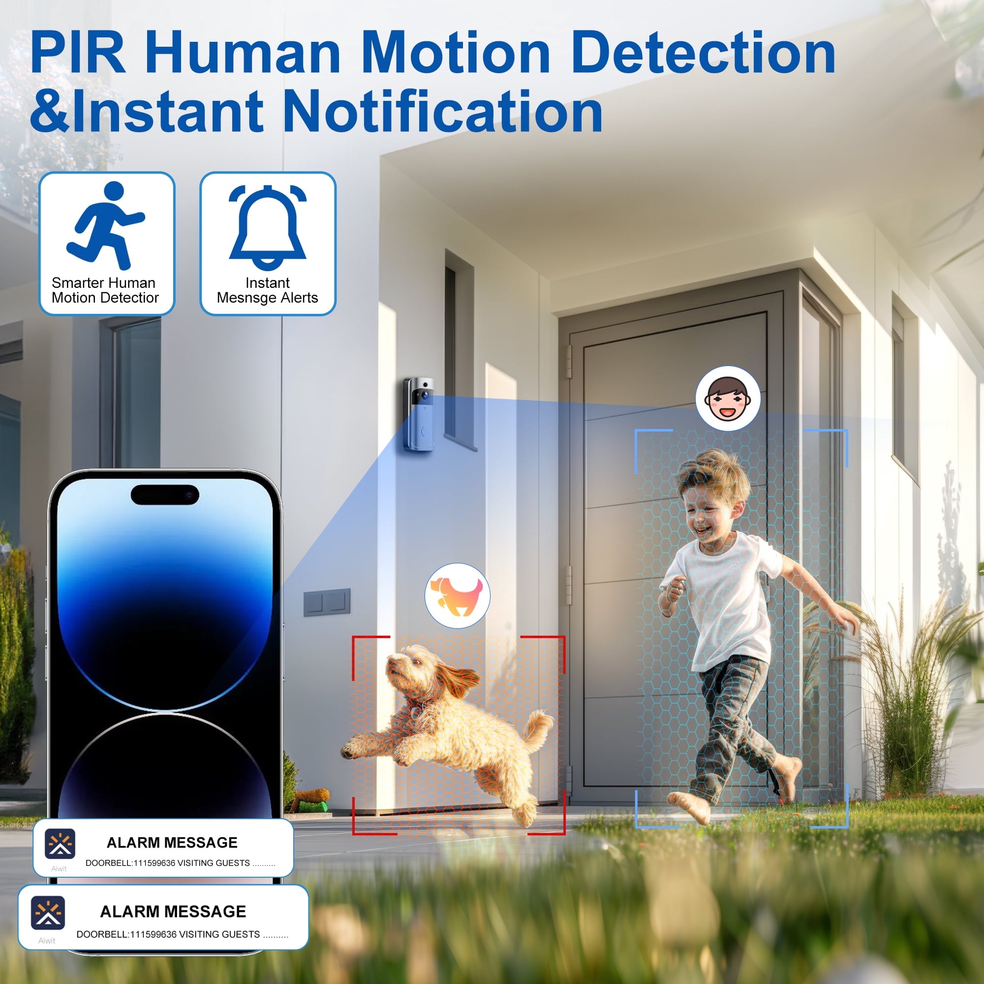 VEAT00L Doorbell Camera Wireless , 1080P Video Doorbell with Chime, Front Door Camera, 2-way Audio, Instant Alert,PIR Motion Detection,Night Vision,Battery-Powered Smart Doorbell