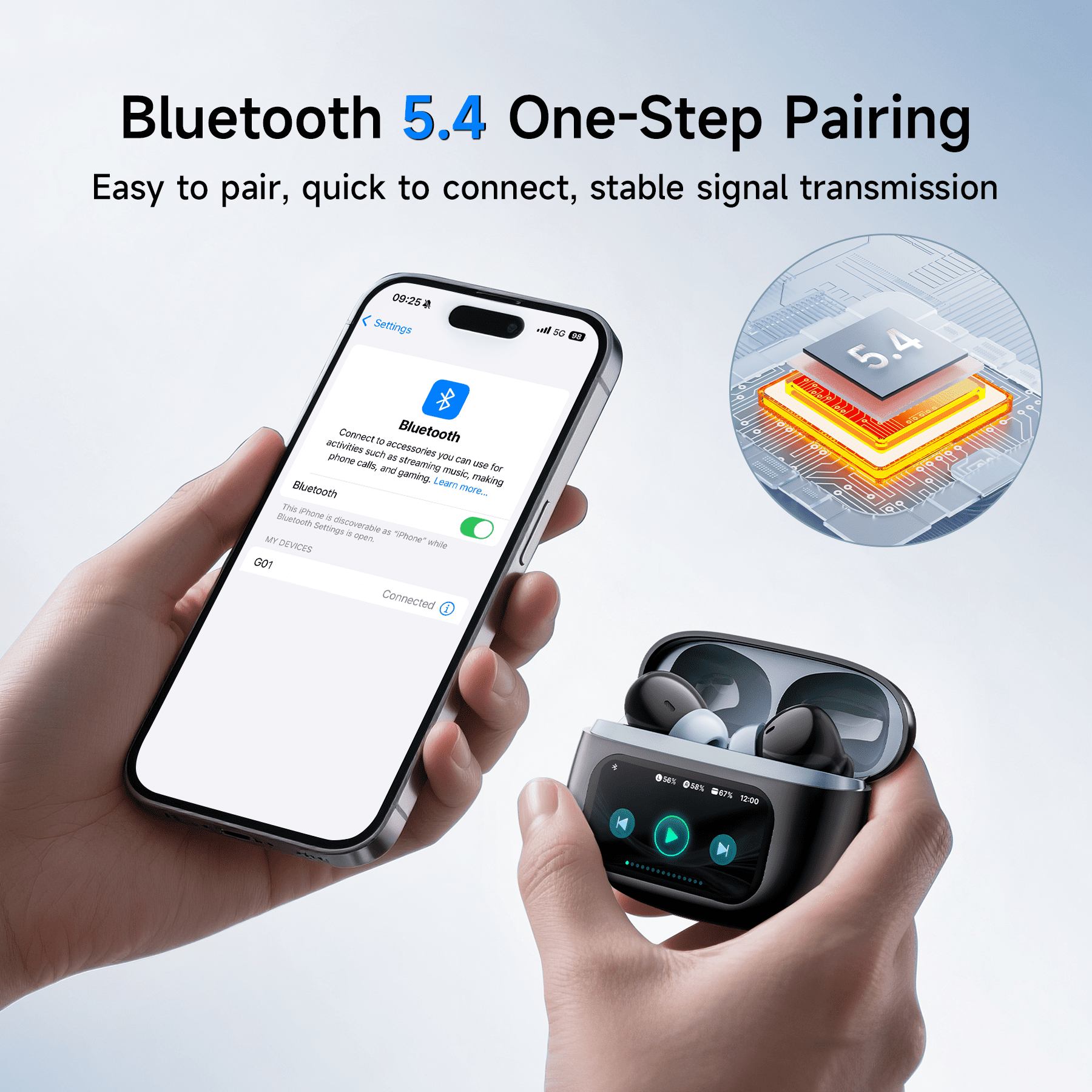 VEATOOL G01 Wireless Earbuds with Smart Touch Control, ANC+ENC Noise Cancellation, 40H Stereo Deep Bass, IPX7 Waterproof Rating, 5 EQ Modes