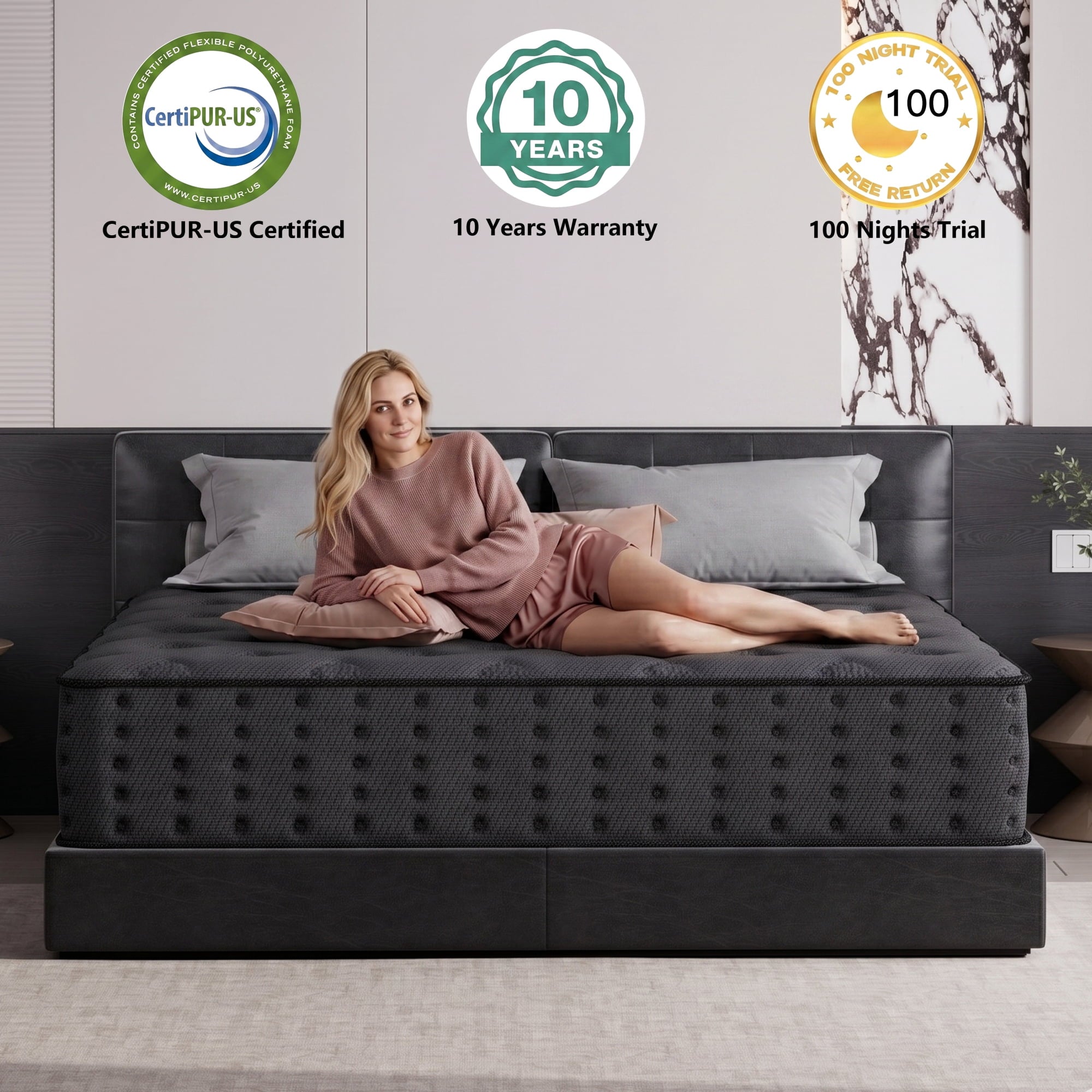 Tryagat 12” Queen Hybrid Mattress in a Box, Medium Firm Queen Size Mattresses, Cooling Gel Memory Foam Mattress with Individually Wrapped Pocket Coils, Pressure Relief